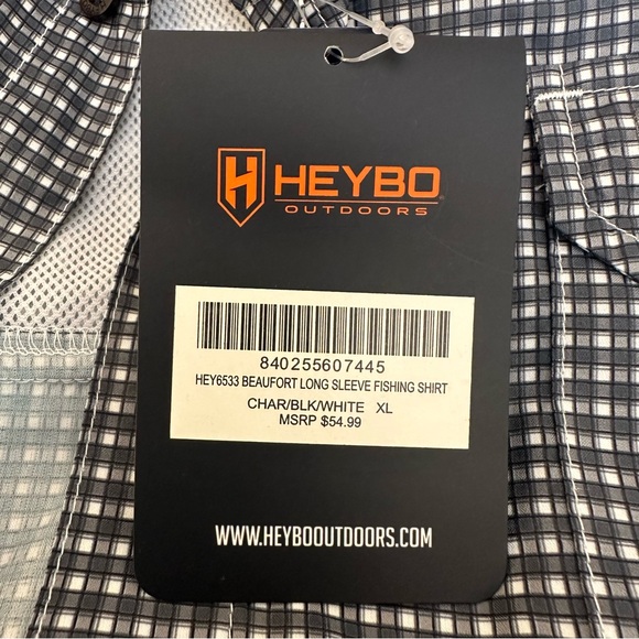 HEYBO Outdoors Beaufort Performance Fishing Shirt Charcoal Plaid Size XL NWT - Picture 11 of 12